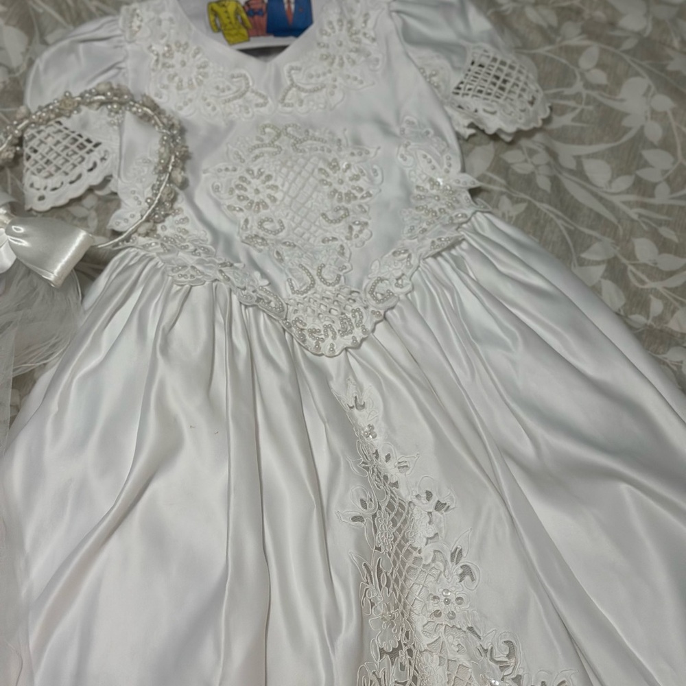 Elegant White Lace Dress with Headband